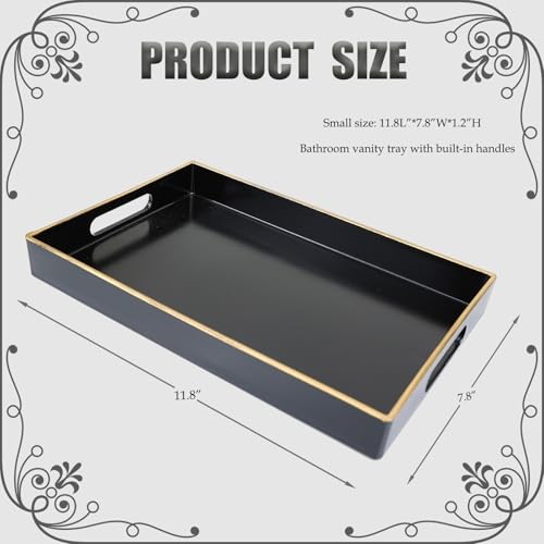 Spsyrine Black Bathroom Vanity Tray with Handles for Dresser Tops, Countertop, Perfume Decorative Tray, 11.8” * 7.87” *1.37” - color: Black