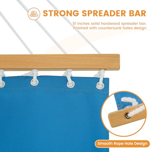 Lazy Daze 12 FT Sunbrella Fabric Hammock, Non-Fading Double Outdoor Hammock | 2 Person Hammock with Pillow, Straps, Carabiners , All Weather Fade Resistant for Outside, Canvas Pacific Blue - color: Canvas Pacific Blue