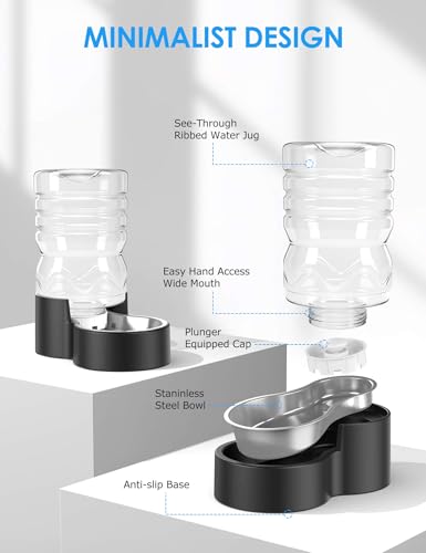 Heouvo 1.7 Gallon Automatic Dog Water Dispenser (6.5L-Black) | Wide Mouth, Easy Clean/ Removable Stainless Steel Bowl/ Gravity Refilling, Large Capacity for Cats and Small Medinum Dogs - size: 6.5L
