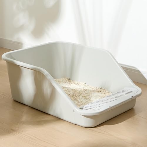 SpaceTime Large Cat Litter Box with High Sides,Cat Boxes for Indoor Cats,Cat Litter Pan for Kitty,Litter Box with Low Entry,Easy to Clean,Anti-Splashing(White) - color: White