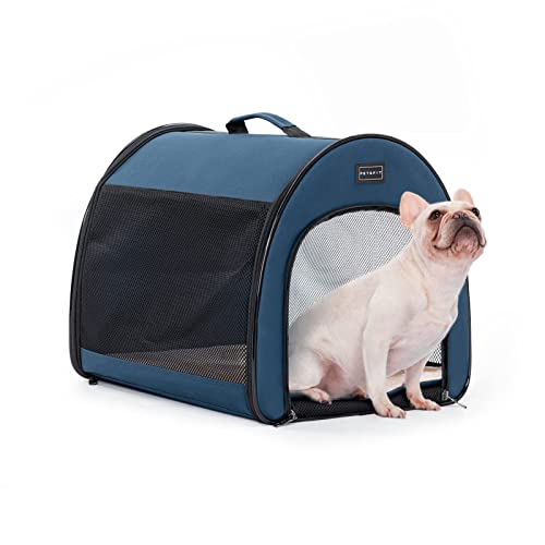 PETSFIT Portable Dog Crate, Travel Dog Crate - 19 Inch Lightweight, Roomy, Easy to Set Up, Sturdy Collapsible Dog Kennel with Thick Mat, Navy Blue - color: Navy Blue, size: 16.5"L x 16.0"W x 19.0"H