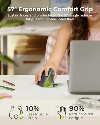 seenda MOU-302 Wireless Bluetooth Ergonomic Vertical Mouse with Volume Knob | Rechargeable 3-device mice for small/medium hands with quiet clicks, 1000/1600/2400 DPI for PC, laptop, MacBook, Black - color: Black