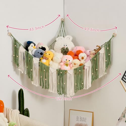Stuffed Animal Hammock with Weaving Tassels and Beads Sage Green - color: Sage Green