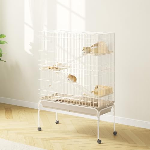 4-Tier Metal Small Animal Cage with Wheels, Removable Ramps, Water Bottle & Food Bowl,55" h Large Critter Nation Cage for Guinea Pigs, Rabbits, Ferrets, Chinchillas, Rats, Squirrels - size: 55"H