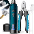 Super Quiet Dog Nail Grinder & Clippers Kit with 2 LED Lights, 3 Speeds Up to 12,000 RPM, Lower Than 30dB Electric Pet Nail Trimmer for Small Medium Large Dogs and Cats - color: A-Blue