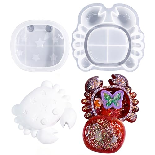 Crab Box Resin Mold with Lid, 3D Sea Animal Storage Container Mold, Crab Shaped Tray Jewelry Box Silicone Molds for Resins, Epoxy Resin, Gypsum, Clay, DIY Craft Home Decor, Candy Jar