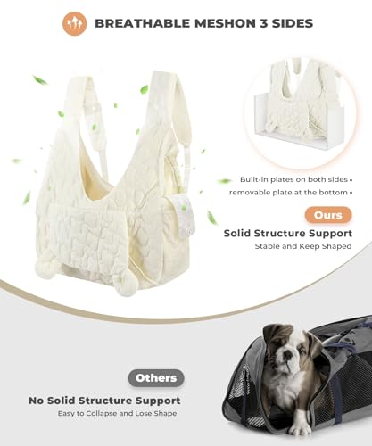 JourCraf Pet Carrier Backpack, Adjustable Pet Front Cat Dog Carrier Backpack Travel Bag for Small Medium Dogs Cats and Rabbits, Safety Strap with Removable Bottom Plate for Camping Hiking Traveling - color: Off white