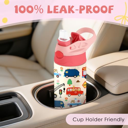 Car 12 oz Water Bottle with Straw – Kids Stainless Steel Vacuum Insulated Cup, Leakproof Pop-Up Spout, Reusable Travel Mug for Boys and Girls Outdoor Sports - color: Car2