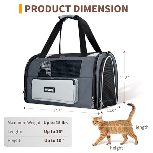 Collapsible Small Pet Carrier for Cat 15 lbs with Fashion Pocket Travel Bag | Lightweight Sturdy Little Puppy Dog Carry Crate, Breathable Stylish Kitten Soft Cage Kennel, Portable Yorkie Box Grey - color: Grey