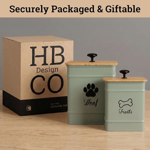 Dog Treat Container Set of 2 with Airtight Bamboo Lids - 8x6 & 7x5 inch | Fits All Popular Treats, Up to 20 Cups Combined Capacity, Airtight Bamboo Lid, Easy Open Lid, Dent-Resistant Durable Metal - color: Sage Green - Large