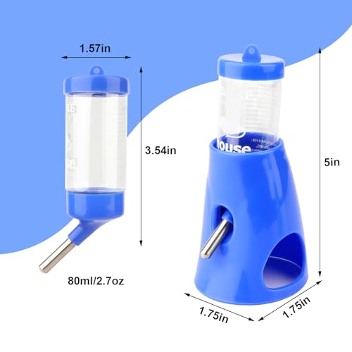 Hypeety Hamster Water Bottle with Hide Base No-Drip Water Dispenser, Blue | Leak-proof stainless steel nozzle, 2-in-1 with hideout , automatic feeder for hamsters/gerbils/mice, 2.71 fl oz/80ml, blue - color: Blue