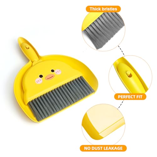 1Pc Small Dust Pan and Brush Set,Cute Yellow Mini Broom and Dustpan Set | Small Dust Pan Mini for Tabletop Debris,Keyboards&Clean Pet Cages Guinea Pig Cage
