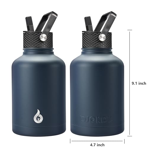 BJPKPK 50oz Large Insulated Water Bottle, Stainless Steel Water Jug | with Straw Lid, 3 Lids & Paracord Handle, Keep Cold & Hot, BPA-Free Leak-Proof Water Jug for Gym Sports Hiking Camping Travel - color: Navy Blue, size: 50 Ounces