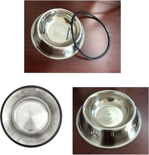 YUDANSI 2 Stainless Steel Dog Bowls, Puppy Kitten Feeding Bowls, Shallow Cat Dish with Rubber Base, Mini and Small Pet Feeder Food Water Plate (S-11oz) - size: S-11.8oz