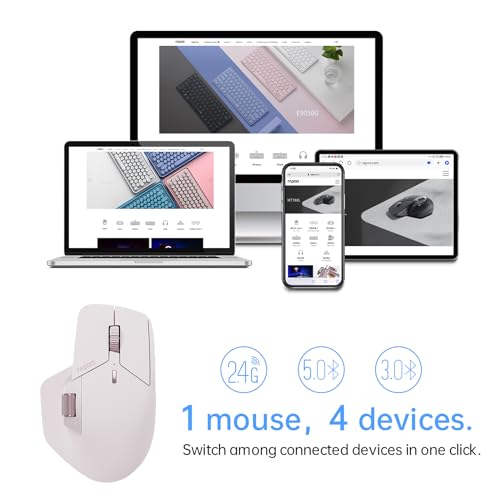 Rapoo MT760 Multi-Device Wireless Mouse, Bluetooth 5.0 and 2.4GHz Multi-Mode Connection, Up to 4 Devices, 11 Programmable Buttons, 4K DPI, Ergonomic Design, 90 Days Battery Life, PC, Pink - color: Pink, size: Standard