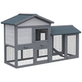 PawHut 58" Rabbit Hutch, Wooden Bunny Hutch, Guinea Pig Cage, Small Animal Enclosure with Run Area, Removable Tray, Asphalt Roof, Lockable Doors and Ramp, Dark Gray | Wooden Bunny Hutch, Guinea Pig Cage, Removable Tray, Asphalt Roof, Lockable Doors, for 1