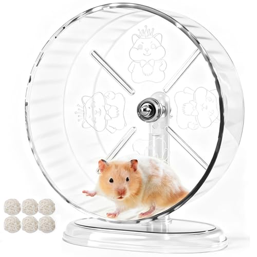 Silent Hamster Exercise Wheel,9.5 Inch Quiet Spinner Syrian Hamster Running Wheel,Silent Wheels with Anti-Skid & Adjustable Stand for Gerbils, Rats, or Other Small Pets,Transparent - size: 9.5 inch