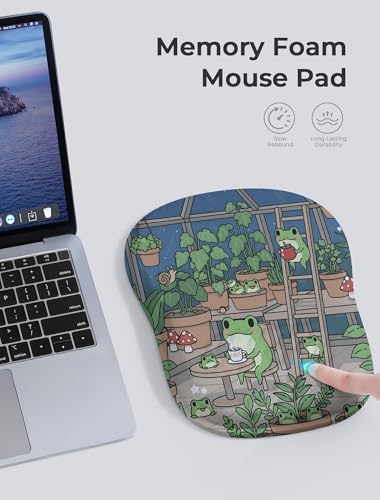 Kawaii Frog Ergonomic Mouse Pad for Carpal Tunnel Pain Relief, 65% Usable Mouse Area in Compact Size, Memory Foam Concave Wrist Rest for Office, PC, Gaming - color: 02 Kawaii Frog