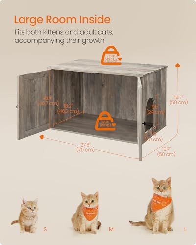 Feandrea Cat Litter Box Enclosure, Litter Box Furniture Hidden, Indoor Cat House, End Table, 27.6 x 19.7 x 19.7 Inches, Heather Greige UPCL022K01 - color: Greige, size: M（27.6"L x 19.7"W x 19.7 "H）