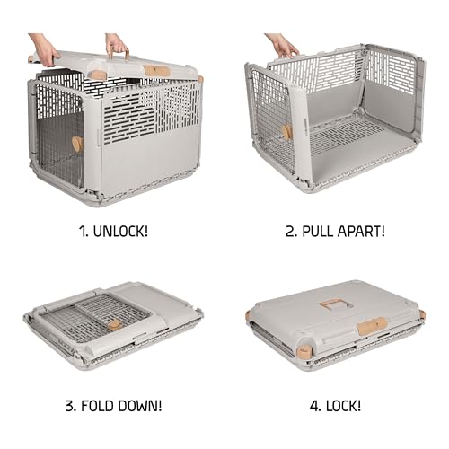 SportPet Designs Collapsible Medium Pet Travel Carrier (Tan), Hard-Sided Kennel for Medium Dogs, Puppies, Cats, Kittens, Animals up to 50lbs, Washable Home & Outdoor Pet Crate, 30.6"L x 22"W x 23.25"H - color: 30" Medium (Tan)