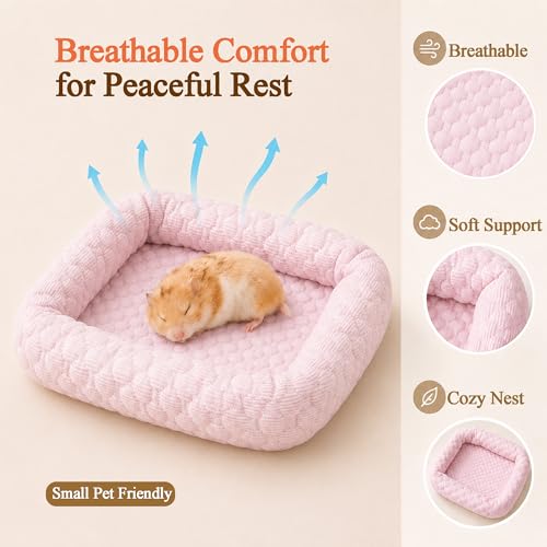 Small Animal Cooling Bed, Ice Silk Summer Pet Bed with Raised Pillow Edges, Non Slip Sleeping Mat for Guinea Pigs, Hamsters, Rabbits and Other Small Pets - color: Pink