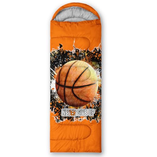 QOOMO Camping Sleeping Bags,3 Season Warm & Cool Weather,Lightweight,Waterproof Sleeping Bags for Adults & Kids,Traveling,and Outdoors,Camping Gear Equipment - color: basketball