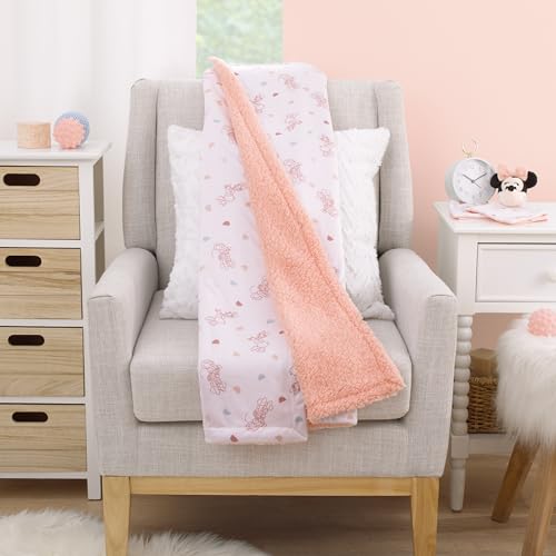 Disney Minnie Mouse White, Light Blue, and Peach Super Soft Sherpa Baby Blanket with Daisy Duck - color: Minnie Mouse White, Light Blue, and Peach