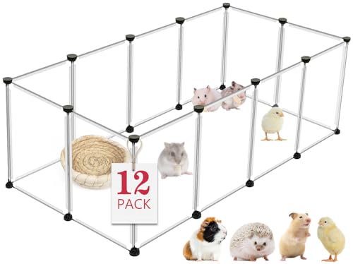 VISCOO 12 Panels Transparent Small Animals Playpen,48" x 24" x 16" Portable Pet Playpen,Plastic Enclosure,Puppy Play Pen for Indoors Outdoor Pet Fence for Guinea Pigs,Bunny,Ferrets,Hamsters,Hedgehogs | Puppy Play Pen Indoors Outdoor,Pet Fence for Guinea P