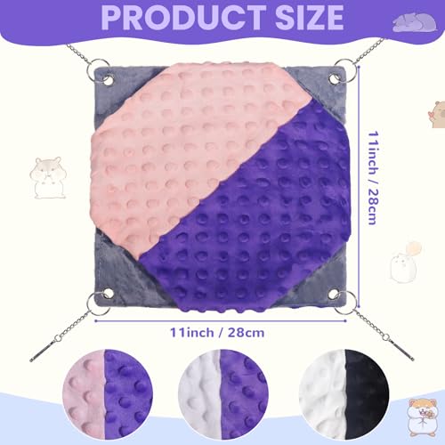 YedsIntu 3 Pcs Guinea Pig Hammock, Rat Ferret Hamster Hanging Hammock Guinea Pig Accessories for Small Animals Chinchilla Parrot Sugar Glider Ferret Squirrel (11"×11") - color: Purple + Pink, Purple + White, Black + White
