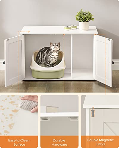 Feandrea Cat Litter Box Enclosure, Litter Box Furniture Hidden with Removable Divider, Indoor Cat House, End Table, 31.5 x 20.9 x 19.7 Inches, White UPCL002W01 - color: White, size: L (31.5"L x 20.9"W x 19.7"H)