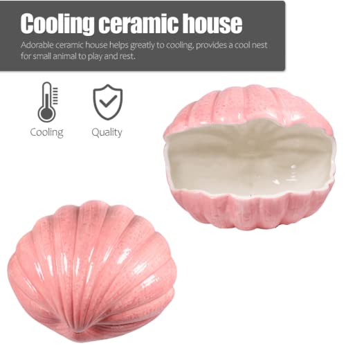Small Animal Hideout Extra Large Ceramic Shell Shape Guinea Pig House Chinchilla Igloo Habitat Hut Cave Summer Bed Cage Accessories for Hedgehog Rabbit Hamster Gerbil Rat (XL (9.5''x7''x7.9''), Pink) - color: Pink