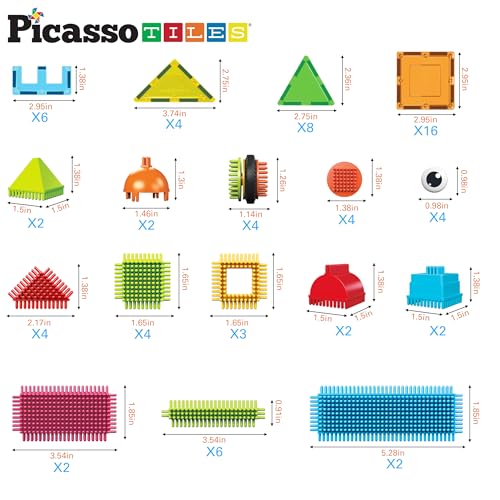 PicassoTiles Magnetic Tiles & Hedgehog 2-in1 Interlocking Brush Connector Magnet Building Blocks Construction Set Learning Playset STEM Toys Development Preschool Education Toy Toddler Age 3 Up PTE21 - style: 75 pcs 2-in1