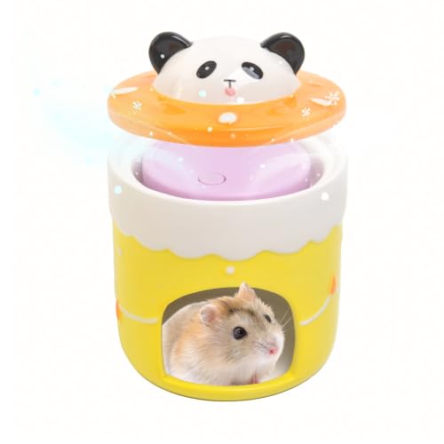 Ceramic Igloo Hamster Hideout,Panda Shape Hamster House with ice Box(Panda) | Habitats Cool Bed Ideal for All Season Cave Mini Hut Cage for Syrian & Dwarf Hamsters, Gerbils, Mice Other Small Pets - color: Yellow