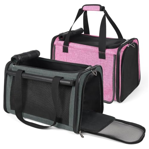 YUDODO 2 Packs 25 lbs Soft Sided Pet Carrier for Large Cat & Small Dog | Airline Approved, Lightproof Breathable Design, Side Pockets, Durable Mesh, Foldable and Portable, Pink+Grey Green - color: Pink*1+Grey Green*1