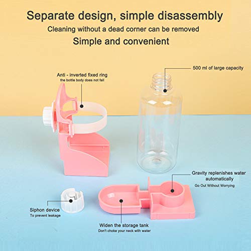 HERCOCCI Rabbit Hay Food Bin Feeder and Bunny Water Bottle Set, Hay Food Feeder Bowls Manger Rack with 500ml Hanging Water Dispenser Prevent Knock Over for Rabbit Guinea Pig Chinchilla (Large, Pink) - color: PINK