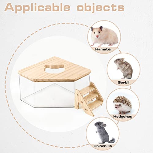 Hamster Sand Bath, Pentagon Acrylic Hamster Dig Box with Wood Cover, Sand Bath for Hamsters, Small Animals - style: Pentagon