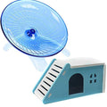 Hamster House Wood Bridge Climb Kit and Exercise Wheel Jogging Running Silent Spinner Flying Saucer Pet Syrian Rat Gerbil Guinea Pig Chipmunk Mouse Parakeet Small Animals - color: blue