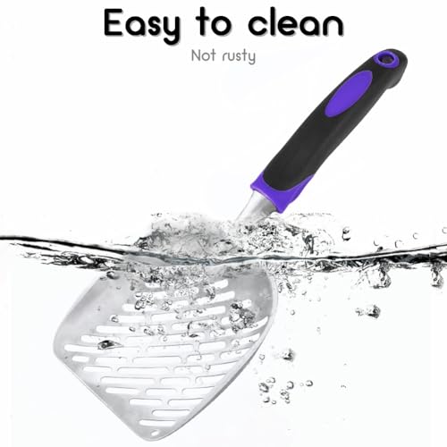 Cat Litter Scoop-Metal Litter Scooper-Kitty Metal Scooper-Long Handle | Kitten Scooper-Poop Sifting-Mesh Shovel-Aluminum Alloy Metal-Suitable for Cat Litter Box-Christmas Gift(Purple) - color: Purple, size: L