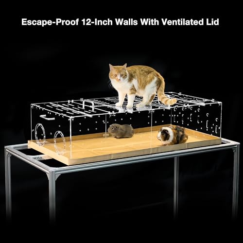 GuineaLoft™ Model-A1 Acrylic Guinea Pig Cage w/Clear Acrylic Lid | Includes Supporting Beams & Connecting Doors; Large 4'x2'x1' Expandable C&C Cage Also For Bunnies, Quails, & Hedgehogs - color: Model-A1