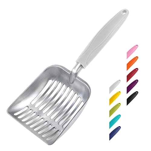 Cat Litter Scoop, Aluminum Alloy Sifter, Kitty Metal Scooper, Deep Shovel, Long Handle, Poop Sifting, Kitten Pooper Lifter, Durable, Heavy Duty, for Litter Box - color: FLAT Aluminum \ #05 Grey Handle, size: Small