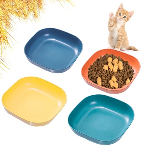 Cat Food Bowl Set 6 inch Wide Shallow Cat Bowls for Relief Whisker Fatigue,Small Flat Cats Dish, Shallow Pet Feeding Dish or Plate for Kittens and Small Dogs (4PCS) - color: 4 Pcs Square - 4 Dark color
