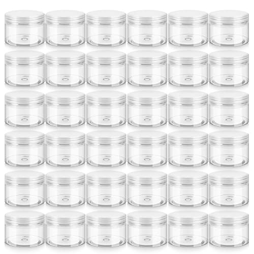 Loretoy 36 Pack 4 OZ Plastic Jars with Lids, BPA Free, Reusable, Refillable Transparent Cosmetic Containers for Bath Salts, Cosmetics, Powders, Beauty Product and Small Accessories - White | Reusable, Refillable Transparent Travel Container for Lotion, Cr