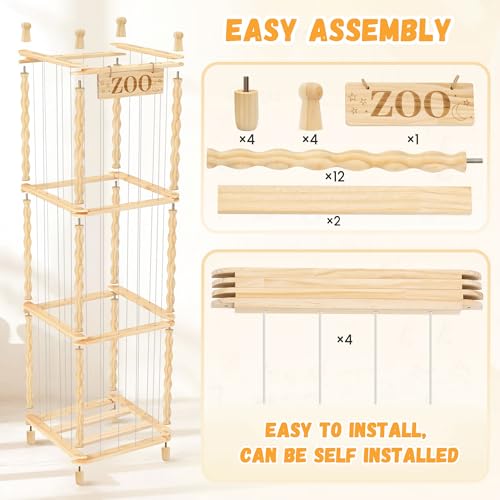 Stuffed Animal Storage Organizer, Wood Animals Zoo Toy Plushies Storage Holder with Cute Wave Design, Large Capacity Plush Toy Cage for Kids Room, Nursery & Playroom Organization(54" Tall)