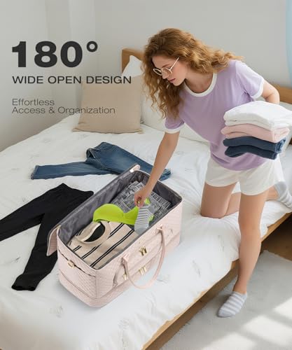 Travel Duffle Bag, Wide Open Large Weekender Bag for Women with Shoe Compartment, Carry on Overnight Bags with Toiletry Bag, Hospital Bag for Women Labor Delivery (Antiquewhite) - color: Antiquewhite, size: 45L