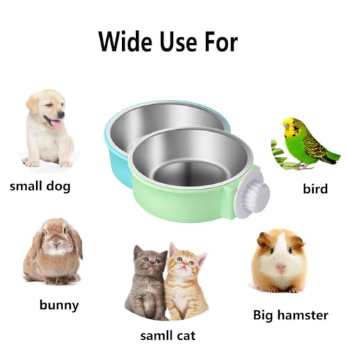 Rabbit Food Bowl Set Cage Bowl Hanging Big Bunny Food Dish | 2 Pieces Stainless Steel Hanging Create Water Food Feeder Bowls for Big Bunny Food Dish - color: 2 PCS