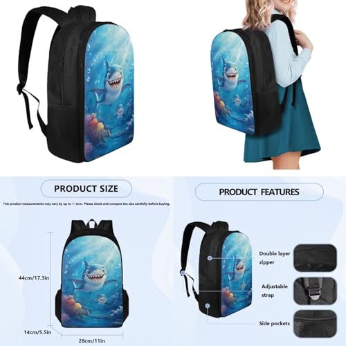 Two Sharks Backpack for Girls Kids Bookbag with Lunch Box Water Bottle Pouch, and Pencil Case for Boys 4 PCS Primary/Secondary School Bag With Compartment for 7th Grade Kids - color: Two Sharks