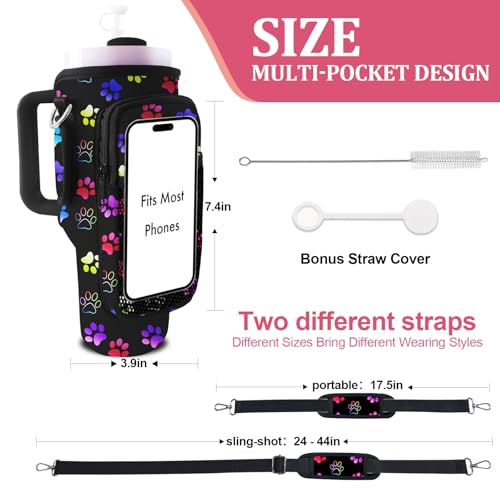 Stanley Carrier Bag for Stanley 40oz/30ozTumbler with Phone with 2 Adjustable Strap,3 Pockets Bottle Stanley Cup Carrier Bag & Case,Accessories for Hiking Travelling - color: Dog paw