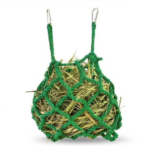 Green Rabbit Hay Feeder Mesh Bags, 13×11 Inch Spherical Polyester Hay Pouch - color: Green