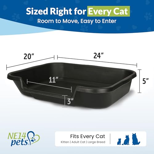 KittyGoHere Senior Cat Litter Box, Large with Jumbo Scoop, Black | Open Top Low Entrance Kitty Litter Box With Long-handle Jumbo Scoop, Lightweight Low Entry Litters Box, Durable, Made in USA - color: Black, size: Large with Scoop