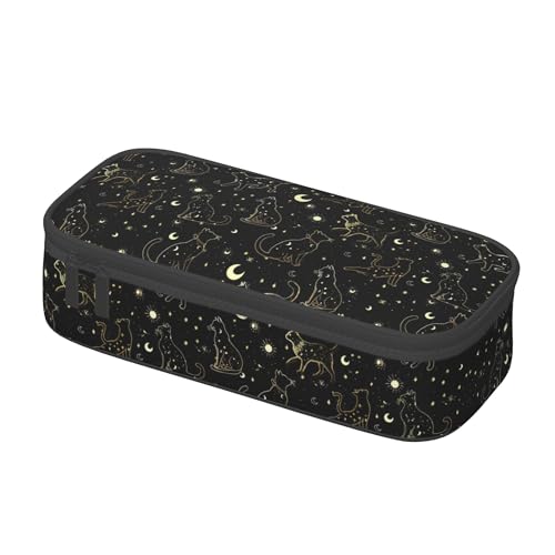 Yrebyou Cat Pencil Case Big Storage Pencil Pouch Multi-Functional Pen Bag Cute Lightweight Organizer for Aldult Office College - color: Gold